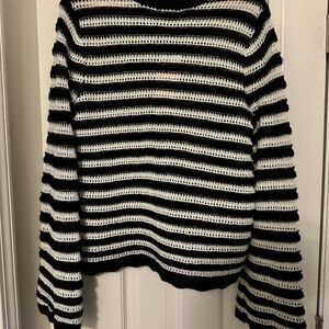 Halogen Black and White Striped Crew Neck Sweater